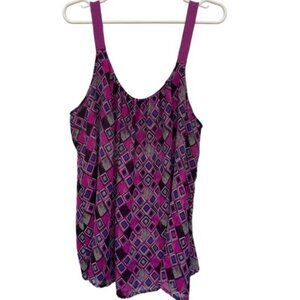 Lane Bryant Womens Plus Size 22 Purple Pink Geometric Layered Tank Top‎